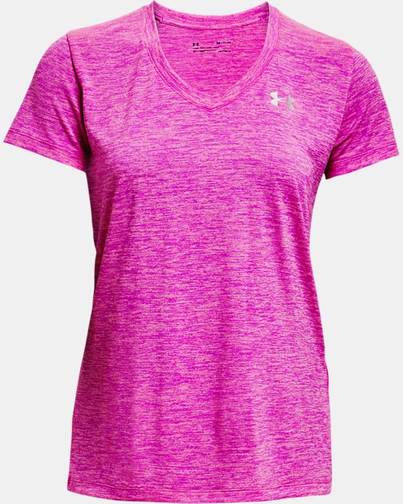 Women's UA Tech™ Twist V-Neck Short Sleeve, Pink, pdpMainDesktop image number 4